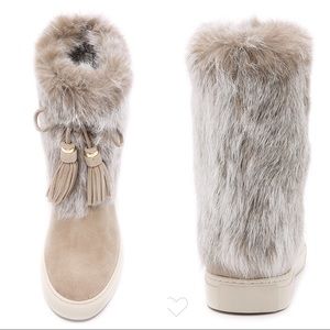 NEW Tory Burch Angelica Rabbit Fur Suede Boots